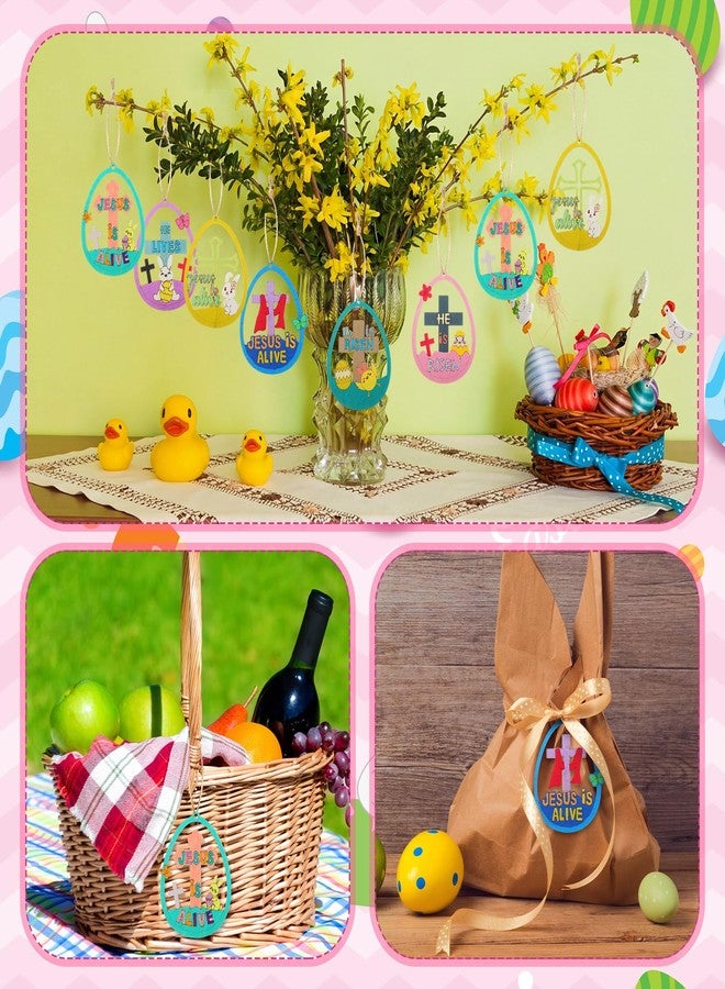 DoubleFill مجموعة DoubleFill المكونة من 26 قطعة من بيض عيد الفصح الديني للأطفال، مجموعة زينة بيض خشبي "قام يسوع" يمكنك تلوينها بنفسك، مثالية لأنشطة فصول مدارس الأحد وحفلات الأطفال. - Image 5